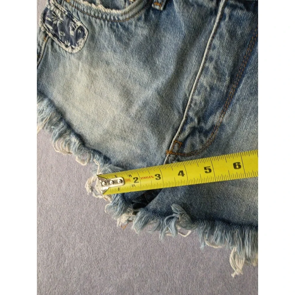 Pilcro Blue & Multi Floral Boho Accent Distressed Denim Cutoff Shorts Size 26